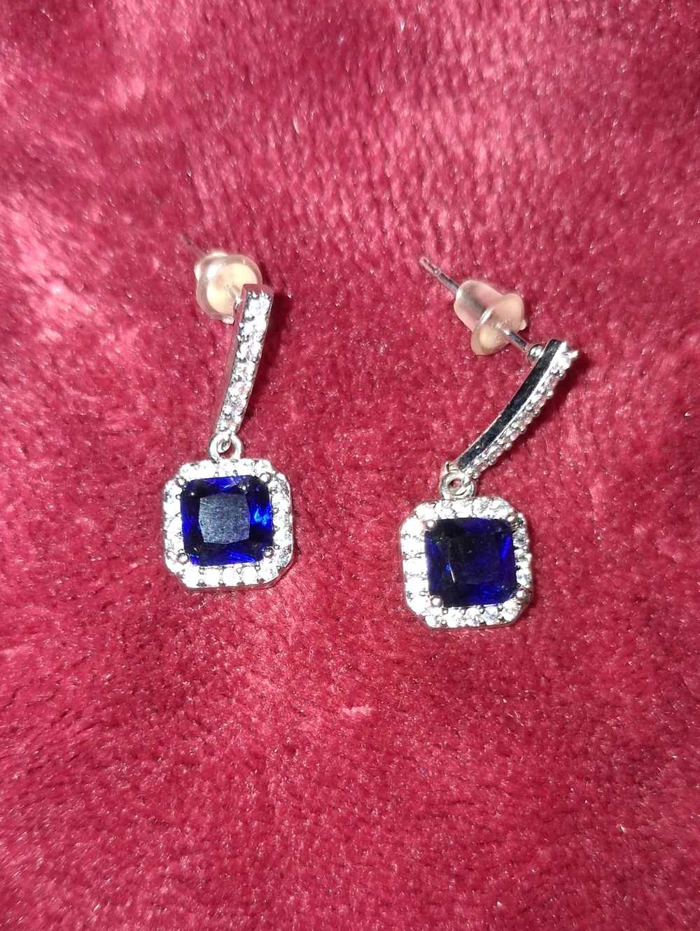Silver Drop Earrings with Sapphire-Blue Gemstones